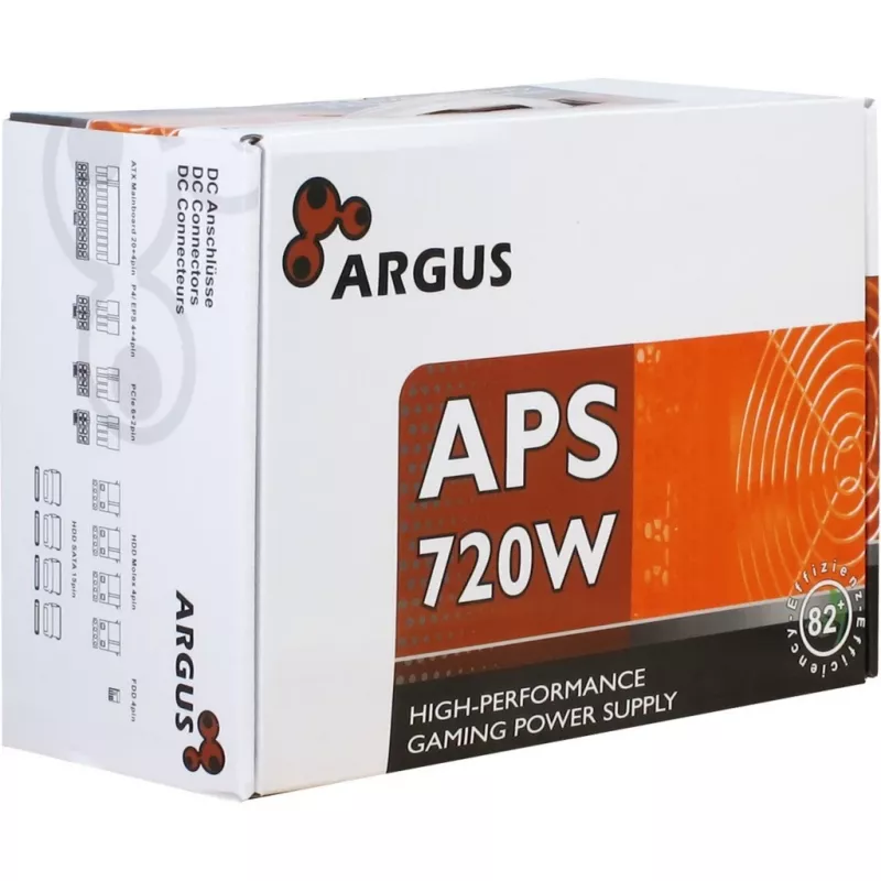 Inter-Tech Argus APS-720W fuente de alimentación, 720 W, ATX12V 2,31, 115–230 V, 47–63 Hz, ATX de 20+4 pines, PFC activo, ventilador de 120 mm, negro