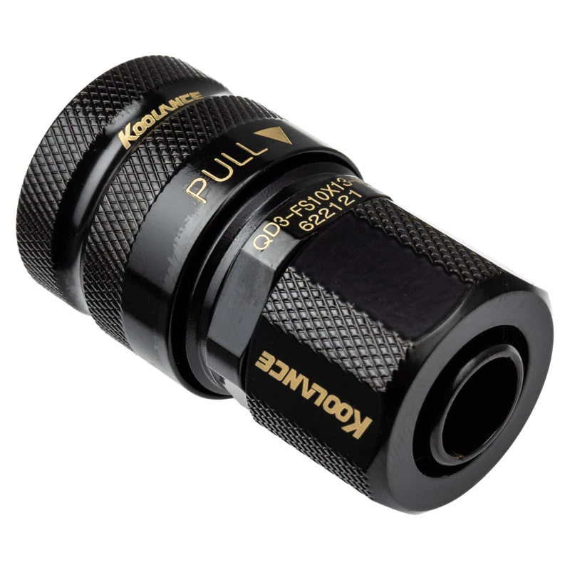 Conector rápido recto Koolance QD3 hembra a 13/10mm - a prueba de fugas, negro