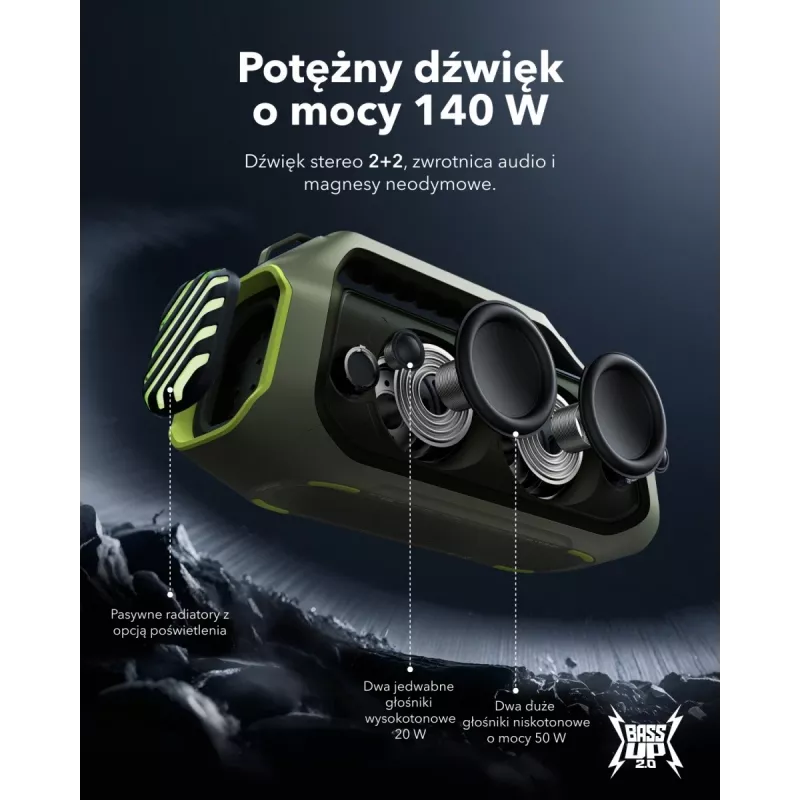 Boom 2 Plus | Potente altavoz Bluetooth con bajos para exteriores verde aventura