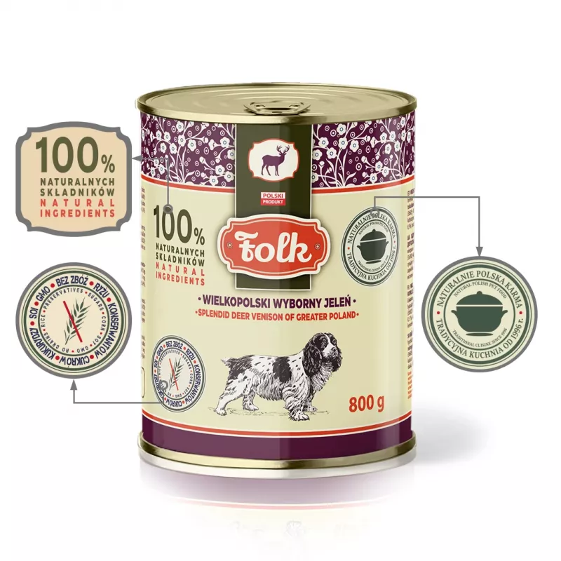 FOLK Espléndida carne de ciervo de Gran Polonia - Comida húmeda para perros - 800g
