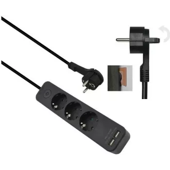 Regleta de enchufes helos ADVANCED 5 tomas con cargador USB, negro, cable de 1,5 m