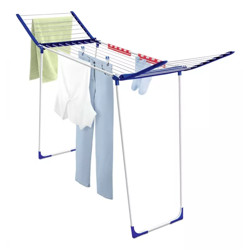 Tendedero Leifheit Pegasus 180 Maxx Winged — tendedero de suelo, 18 m de cuerda, altura ajustable 1080–1280 mm, 550×1100×1280 mm, azul/blanco