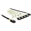 Cable interno Mini-SAS a 4×SATA DELOCK 0,5 m — Mini SAS SFF-8087 a 4×SATA 7p, negro/plateado/amarillo