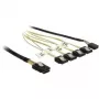 Cable interno Mini-SAS a 4×SATA DELOCK 0,5 m — Mini SAS SFF-8087 a 4×SATA 7p, negro/plateado/amarillo