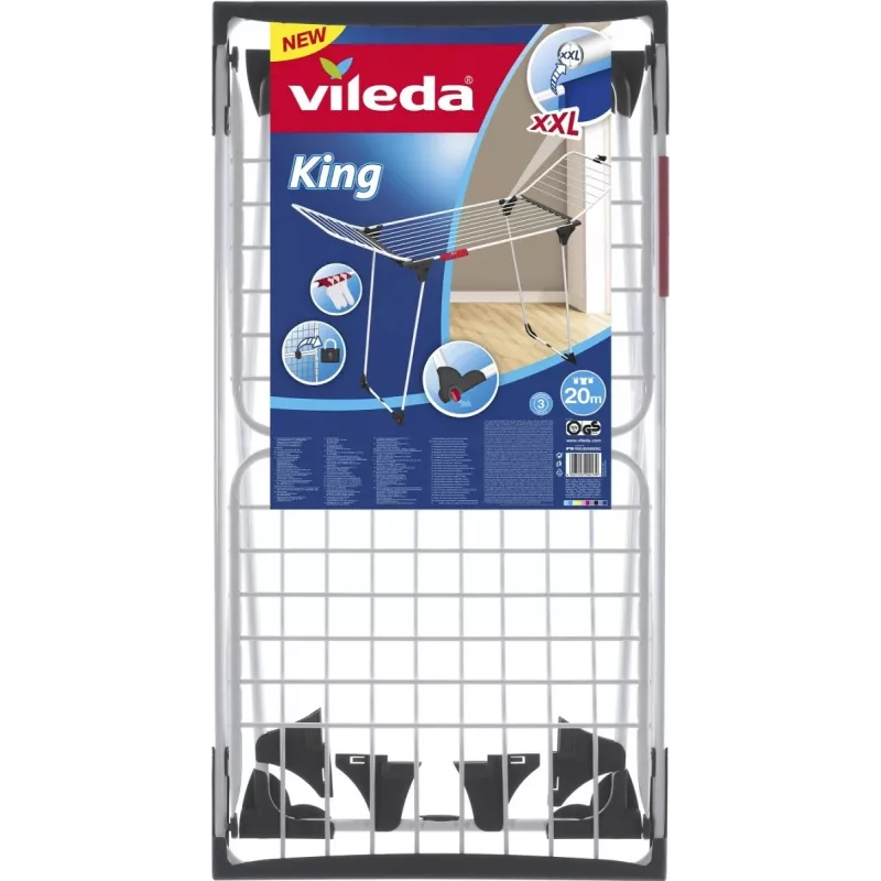 Tendedero VILEDA King White 157247 — acero, 20 m de superficie de secado, plegable con ruedas