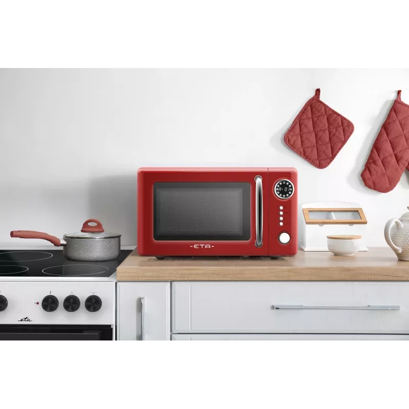 Microondas de encimera ETA Storio Rojo Solo – 20 L, 700 W, 5 niveles de potencia, plato giratorio de 245 mm