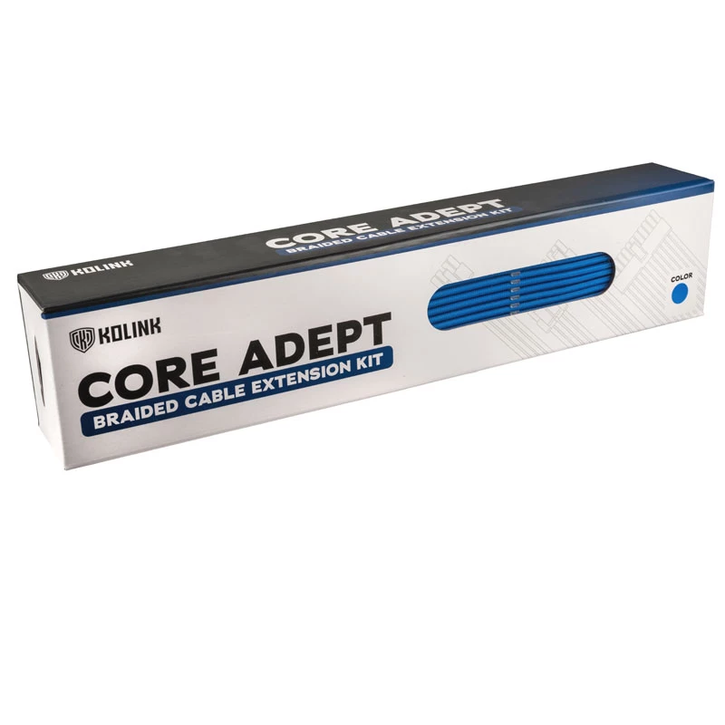 Set de extensión de cables trenzados Kolink Core Adept — 20+4 pines, 8 pines, 4+4 pines, 3×6+2 pines, azul, funda PET