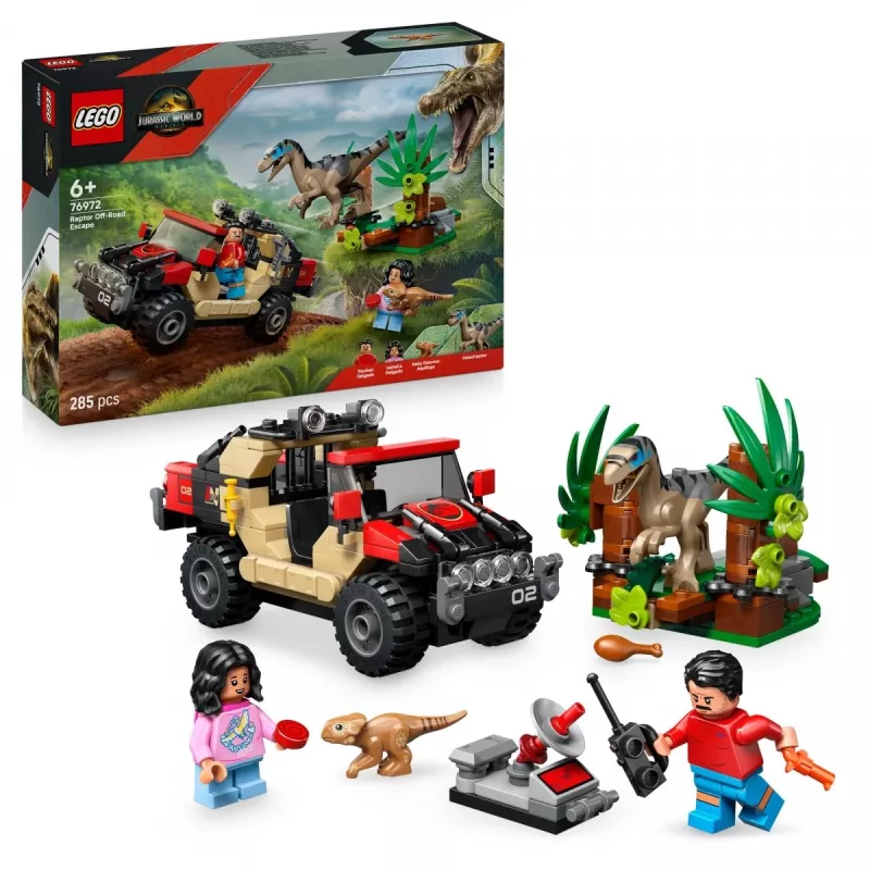 Set de construcción LEGO Jurassic World 76972 Raptor Off-Road Escape, 285 piezas, 2 minifiguras, edad 6+
