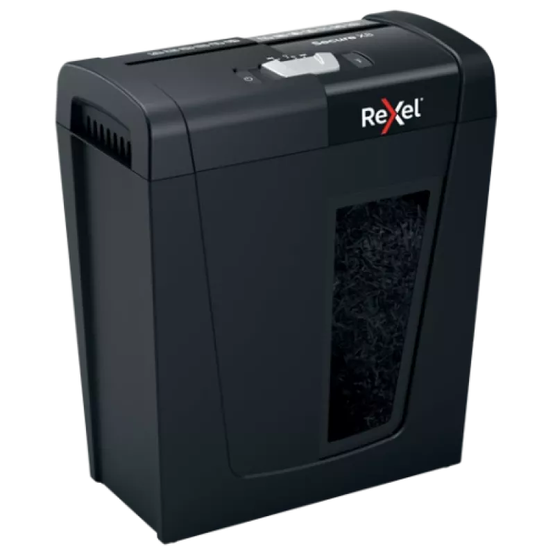 Destructora de papel REXEL Secure X8 — corte cruzado P-4, 4x40 mm, capacidad 8 hojas, depósito 14 l, negra
