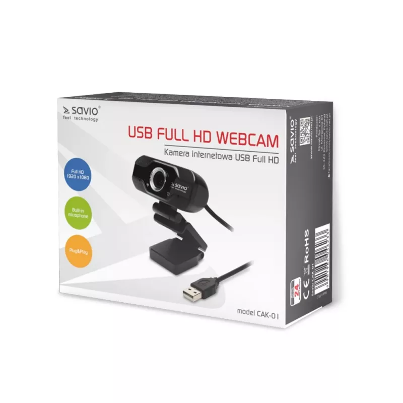 Cámara web Savio USB Full HD con micrófono integrado