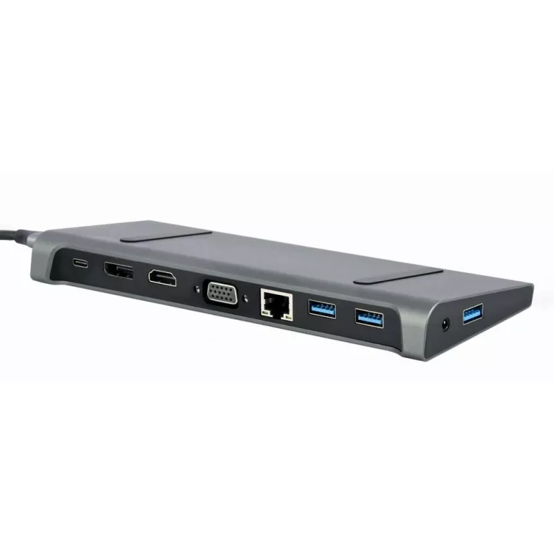 Dock para portátil Gembird A-CM-COMBO9-02 USB 3.2 Gen 1 Type-C, HDMI, VGA, 3×USB-A, Gigabit Ethernet, 87W PD, gris
