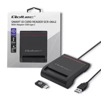 Lector de tarjetas ID QOLTEC Smart-Chip — USB, negro, 84,5×65×16 mm, 63 g