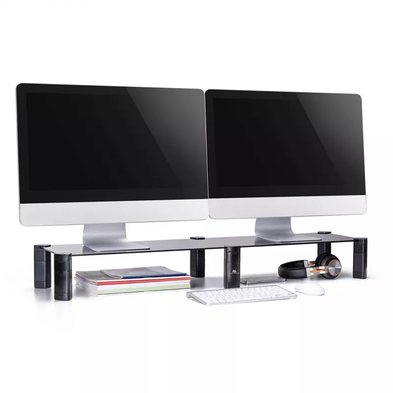 Soporte para monitor MACLEAN MC-936 doble brazo, carga máxima 20 kg, base de cristal templado