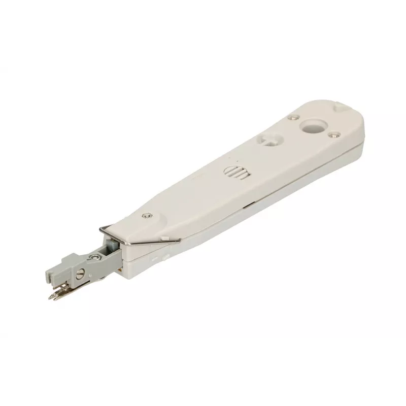 Herramienta de inserción Krone Extralink NT-T002, cuchilla de acero templado, mango de plástico, función de bloqueo, gris/blanco