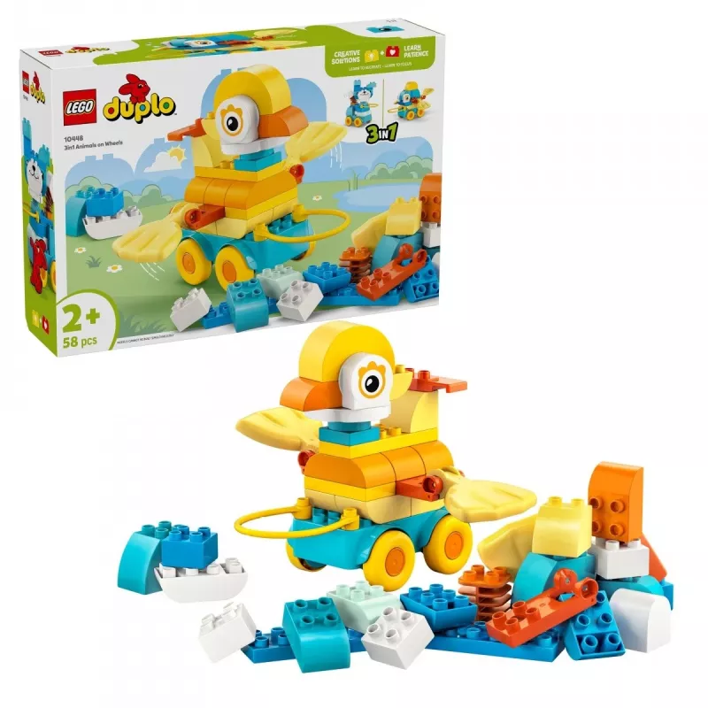 Set de juego LEGO DUPLO 3 en 1 Animales sobre ruedas 10448 — animales DUPLO de construcción y juego, 58 piezas, a partir de 2 años
