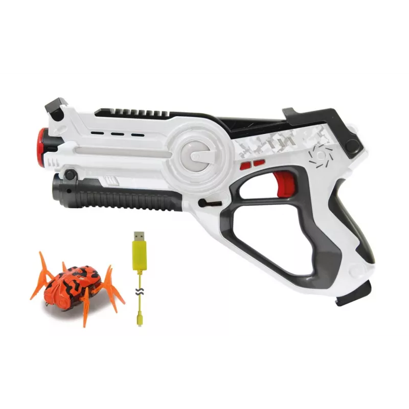 Jamara 410065 Impulse Laser Bug Hunt Set, pistola láser de juguete con diana, blanco/naranja