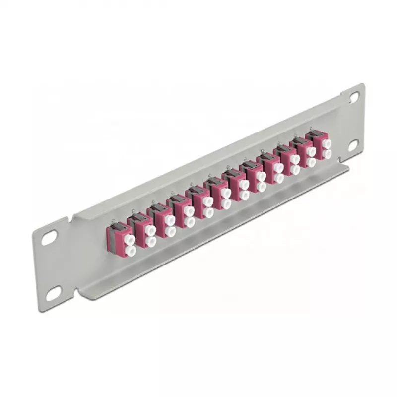 Panel de parcheo de fibra óptica DeLOCK 10 pulgadas 12 puertos LC Duplex violeta 1U gris