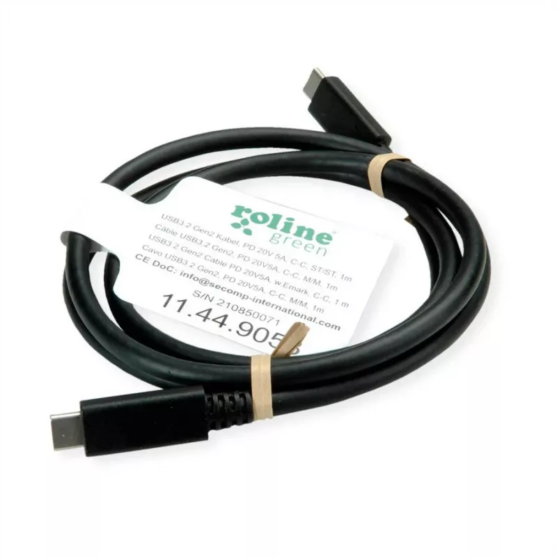 ROLINE Cable USB3.2Gen2 PD 20V5A Type-C-C ST/ST 0,5 m - Cable - Digital/Datos - 0,5 m (11.99.9057)