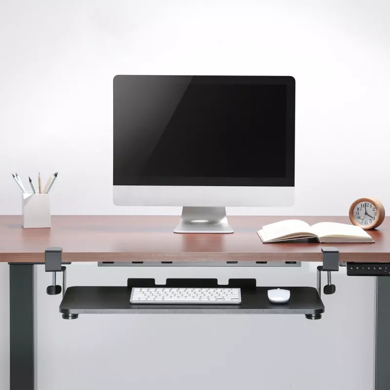 Bandeja de teclado Maclean MC-839 | Bandeja bajo el escritorio para teclado y ratón | Bandeja de teclado con abrazadera | Solución ergonómica para el puesto de trabajo