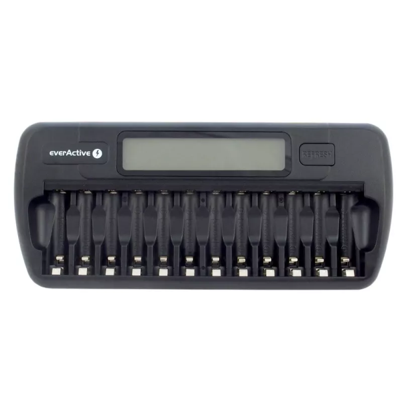 Cargador de baterías everActive NC-1200 – cargador universal de 12 baterías para AA/AAA, entrada 12 V, negro