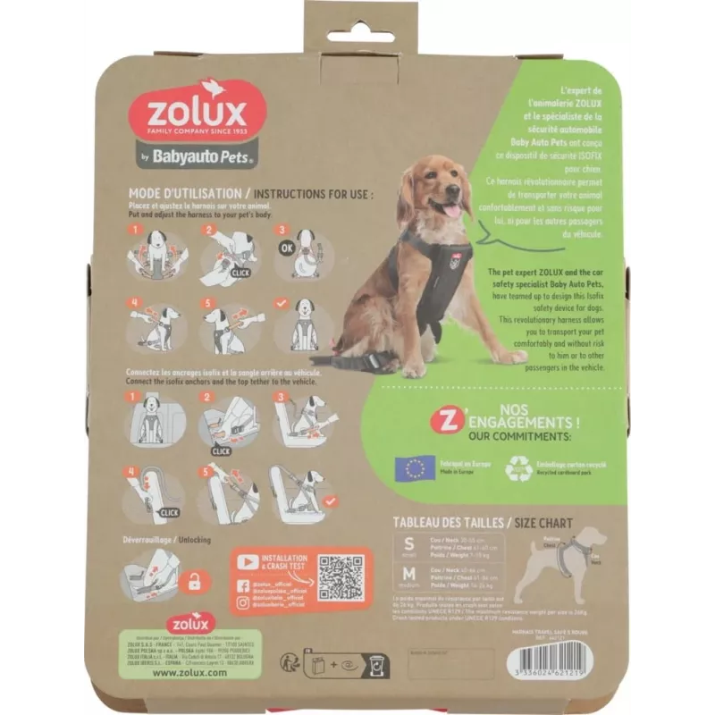 Arnés para perros ZOLUX TRAVEL SAFE S, talla S, rojo