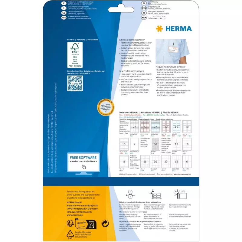 Insertos para placas de identificación HERMA A4 75x40 mm 300 uds.
