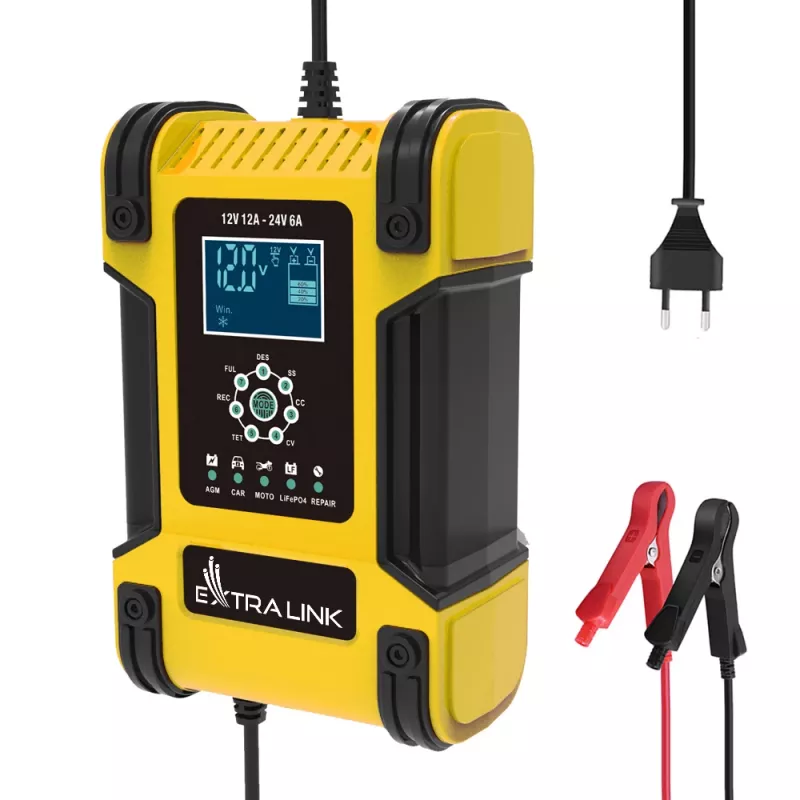 Cargador de baterías inteligente Extralink Shango | Rectificador | 100 - 240VAC, 12V 12A, 24V 6A