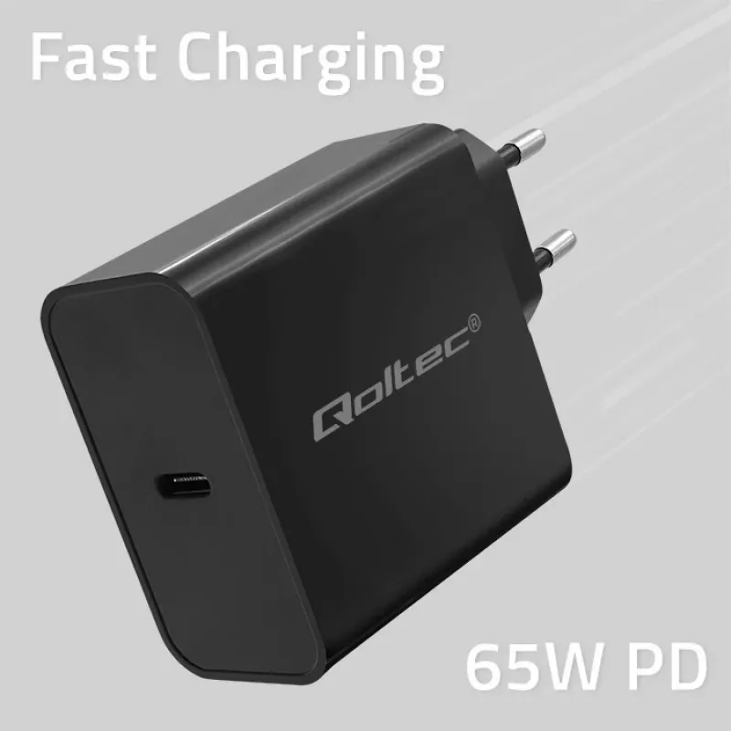 Cargador QOLTEC Super Quick PD 65W USB‑C Power Delivery 5–20V, 1x USB‑C, USB PD 3.0, conector macho Type-C, 65 W