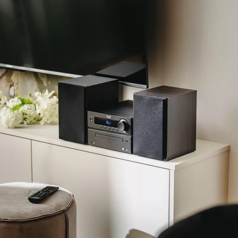 Minicadena estéreo Hi‑Fi Adler AD 1917 — Bluetooth V5.3, CD/USB/MP3, 2×25 W RMS, sintonizador FM, ecualizador de 4 bandas, AUX, negro