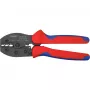 Alicate de crimpar Knipex PreciForce modelo 975236 SB — mangos aislados en negro, azul y rojo