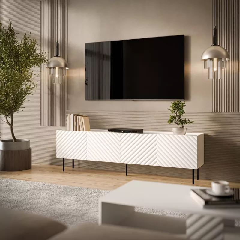 Mueble TV cama meble LUCCA 4D, 2000×400×590 mm, blanco, tablero de aglomerado