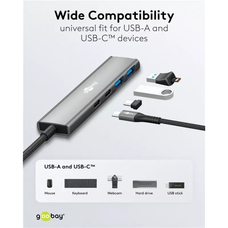Goobay hub USB slim de 4 puertos USB-C a/USB-A 5 Gbit/s - conector USB 3.2 (76563)