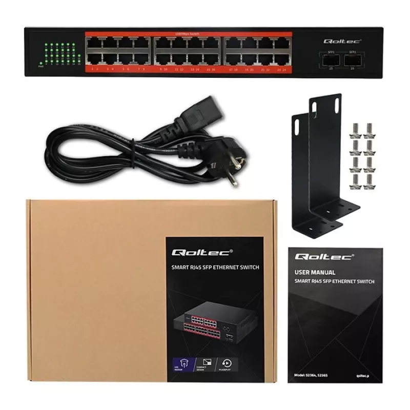 Switch de red QOLTEC Gigabit Ethernet PoE 24xRJ45 2xSFP