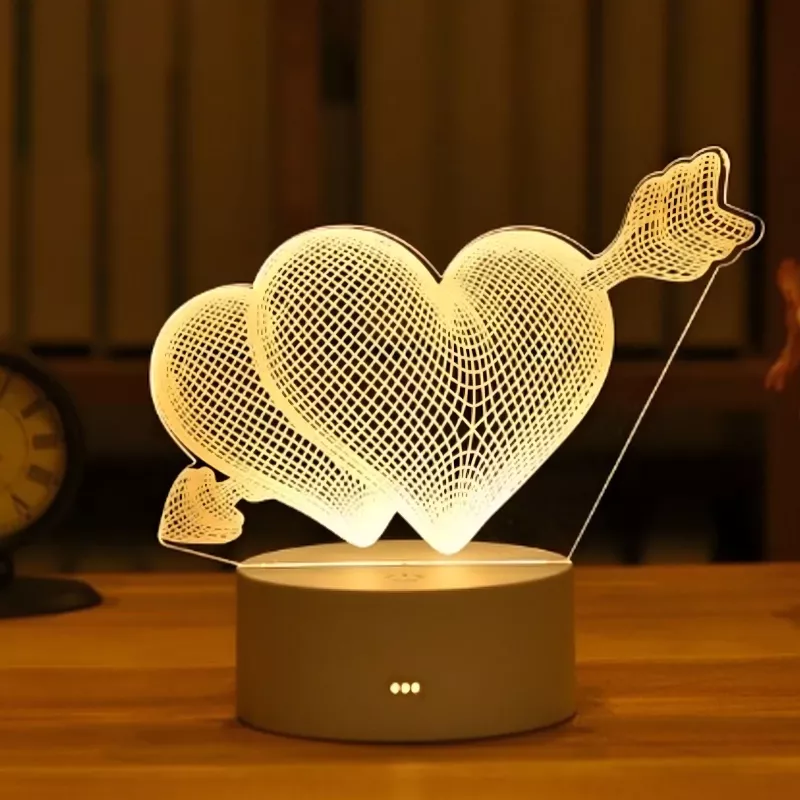 Lámpara de noche Extralink HOME ilusión óptica 3D 'Pierced Hearts' lámpara de mesita USB