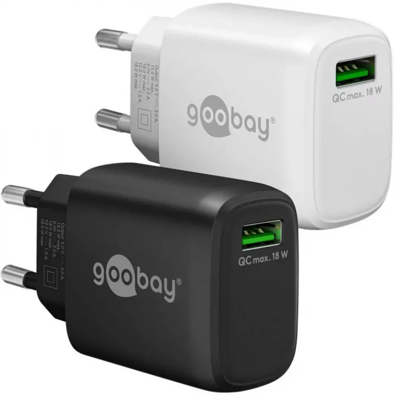 Cargador rápido USB-A QC (18 W) (negro)