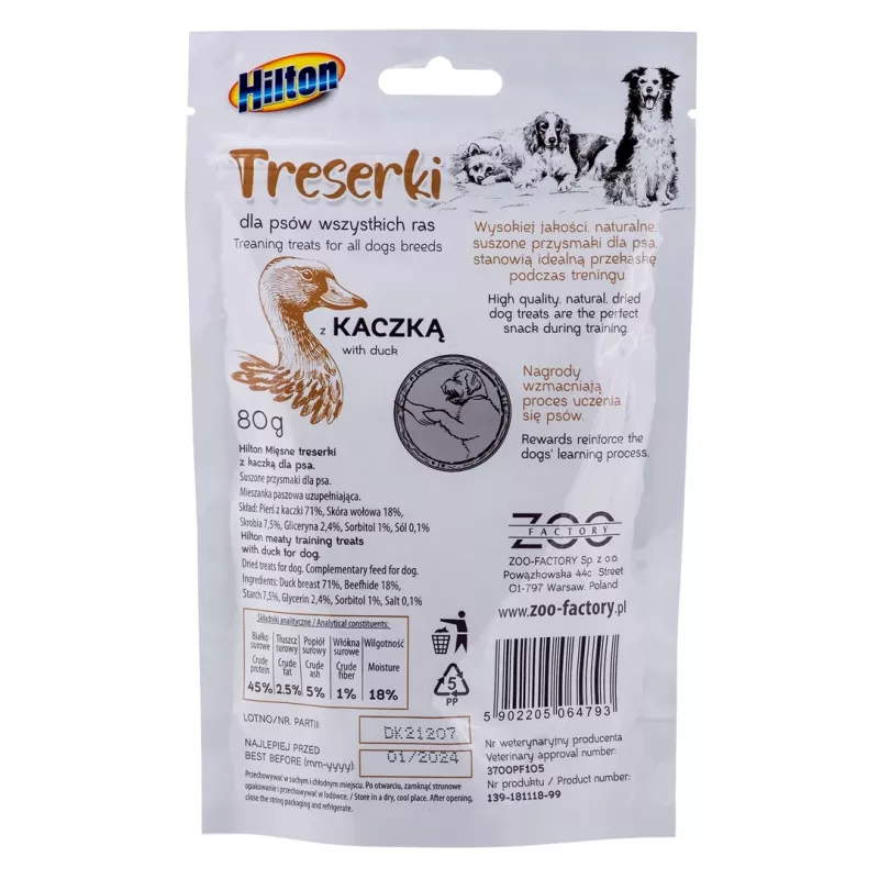 Premios de adiestramiento para perros Hilton Treaning Treats Duck 80 g — snacks blandos de adiestramiento con sabor a pato