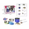 Set de cocina de metal de 8 piezas de Madej — utensilios y menaje de cocina de juguete de metal, accesorios para cocinitas