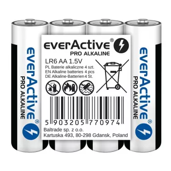Pilas alcalinas everActive LR6 AA pack de 4 — 1,5 V, 3000 mAh, 50,5 × 14,5 mm