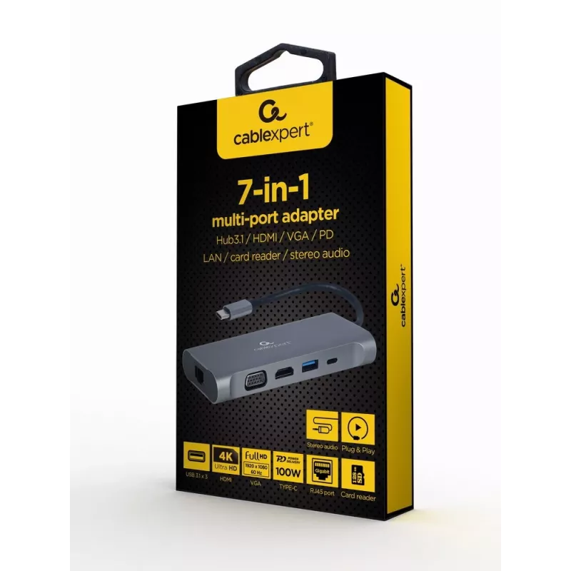 Dock/replicador de puertos para portátil Gembird A-CM-COMBO7-01 USB 3.2 Gen 1 (3.1 Gen 1) Type-A gris
