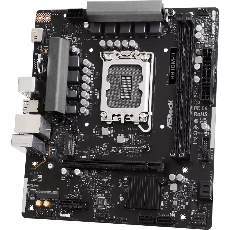 Placa base ASROCK H810M‑X micro ATX Intel H810 LGA 1851 DDR5 2× DIMM 128GB M.2 2.5GbE HDMI DisplayPort