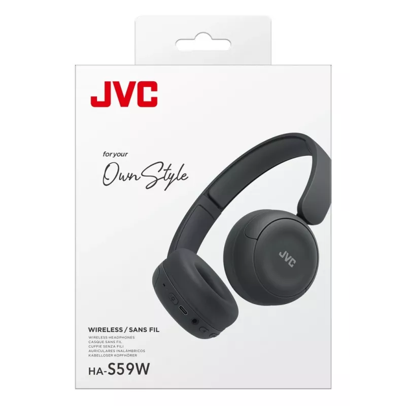 Auriculares JVC HA-S59W — con cable e inalámbricos Bluetooth, USB‑C, supraaurales, 20–20000 Hz, cable de 1,2 m, 148 g, negro