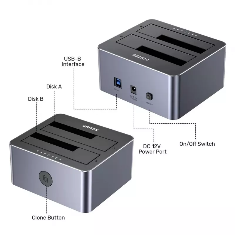 Unitek Estación de clonación 2X SATA 2,5/3,5 USB 5GB
