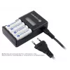 Cargador de baterías everActive NC450B — cargador de 4 celdas AAA, 110/230V AC, negro