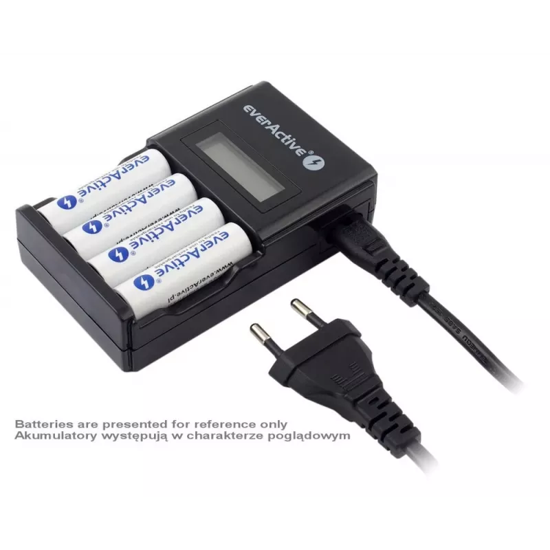Cargador de baterías everActive NC450B — cargador de 4 celdas AAA, 110/230V AC, negro