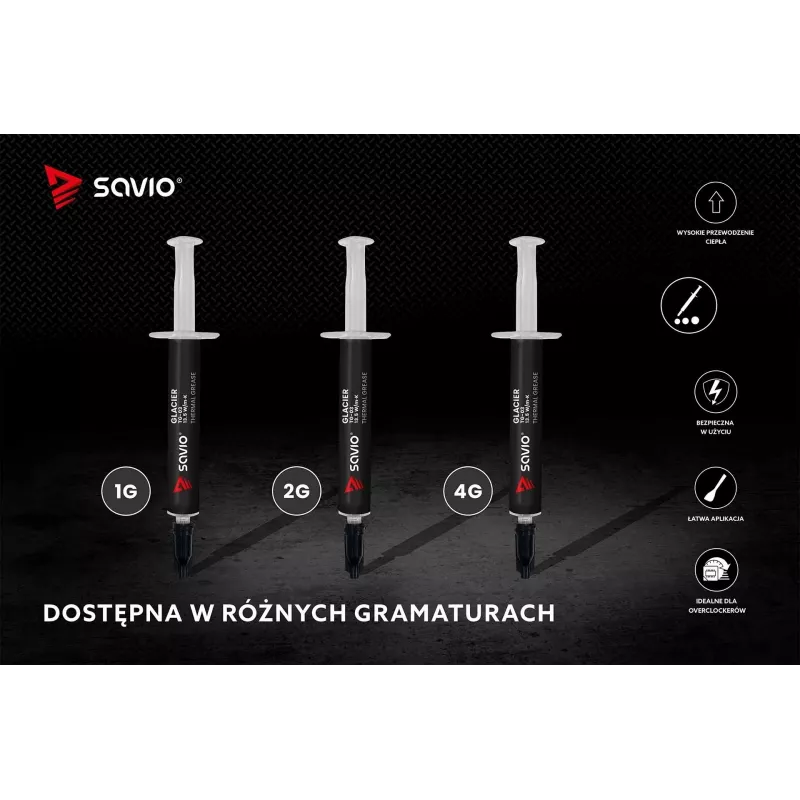 Pasta térmica SAVIO TG-03 1 g — 13,5 W/m·K, gris, incluye aplicador y espátula