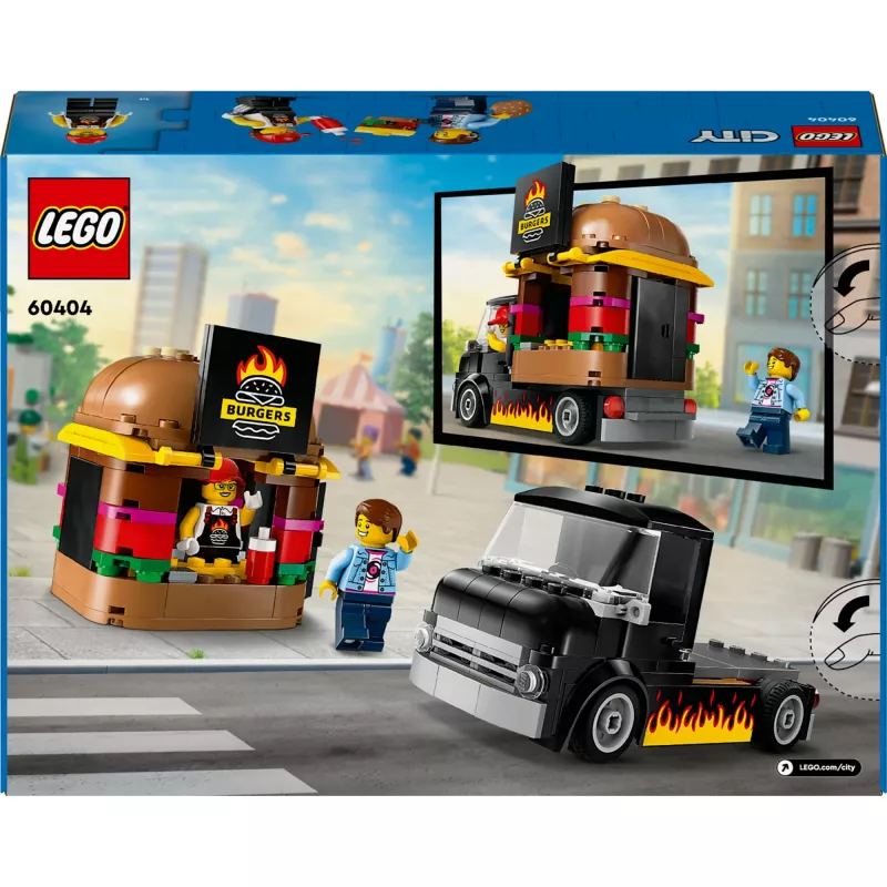 LEGO City Furgoneta de hamburguesas, camión de comida, juguete para niños y niñas a partir de 5 años, vehículo de construcción, set de cocina con minifigura de vendedor y accesorios