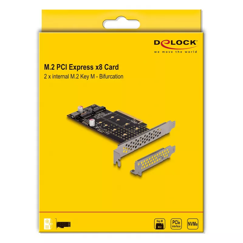 Tarjeta DeLOCK PCI Express x8 a 2 x internos NVMe M.2 Key M Bifurcation Low Profile