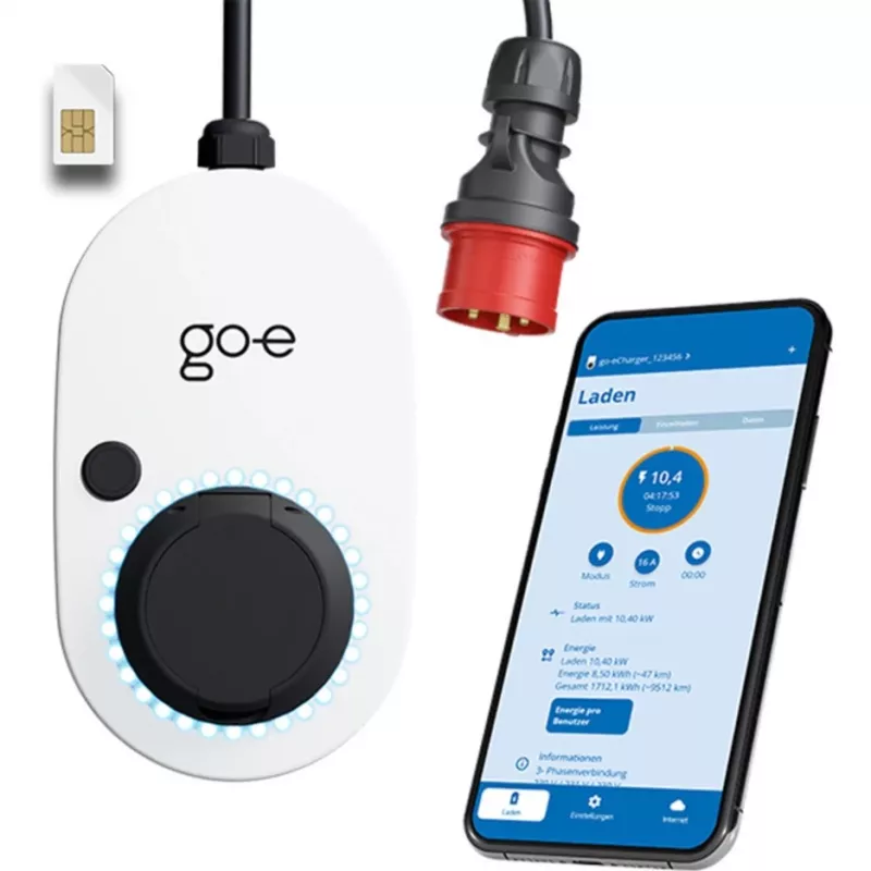 Cargador Gemini flex 2.0, 22 kW (32A trifásico), wallbox blanco/negro, cargador móvil, 4G/LTE