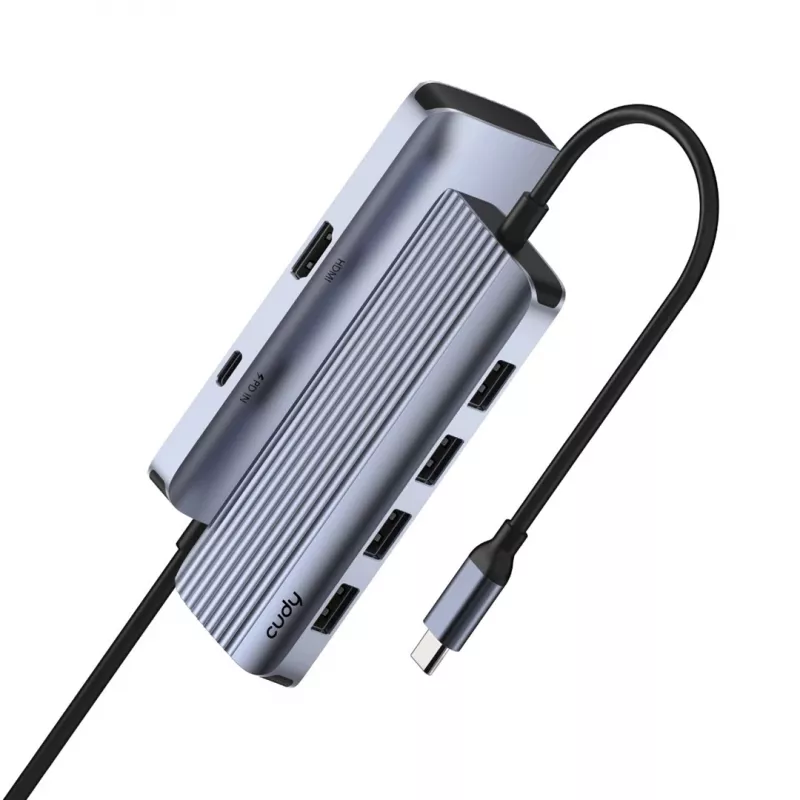 Hub USB-C Cudy UH500 — host USB 3.2 Gen 1 Type-C, 6 conexiones con USB 3.2 Gen 1 Type-A y HDMI, 5000 Mbit/s, gris/plata