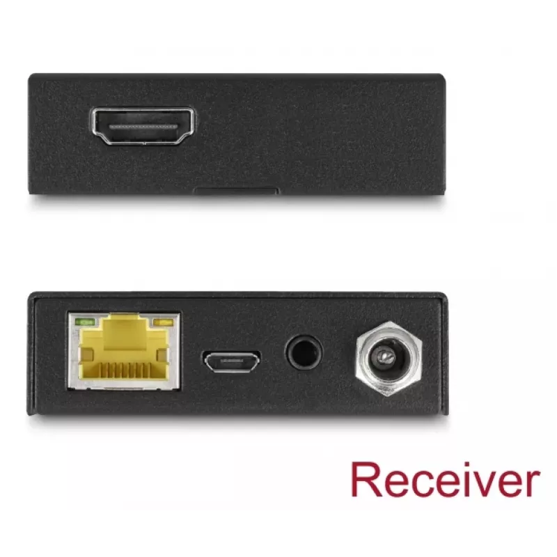 Set transmisor y receptor AV DELOCK 65955 — Extensor HDMI Cat6/Cat6a, hasta 3840×2160, con cable, alimentación Micro-USB-B